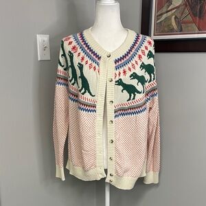 ModCloth Rawr Ambition Fair Isle Cardigan Dinosaur Christmas Holiday Sweater 2X
